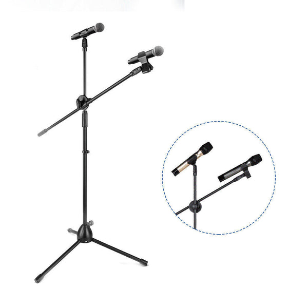 Foldable Microphone Stand Adjustable Mic Holder Tripod Two Clip Boom Fast Post - Lets Party