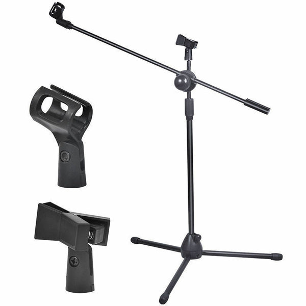 Foldable Microphone Stand Adjustable Mic Holder Tripod Two Clip Boom Fast Post - Lets Party