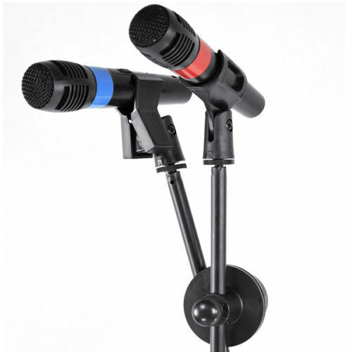 Foldable Microphone Stand Adjustable Mic Holder Tripod Two Clip Boom Fast Post - Lets Party