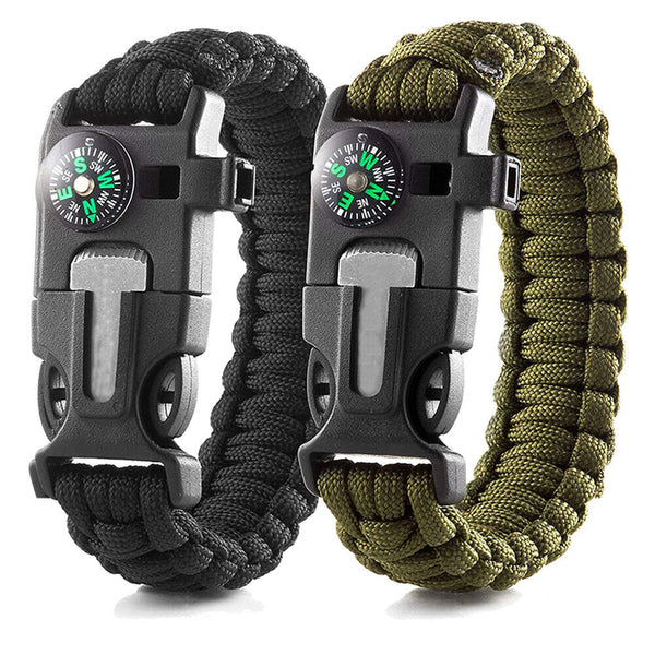 Survival Bracelet Compass Fire Camping Whistle Hiking Army Gear paracord - Lets Party