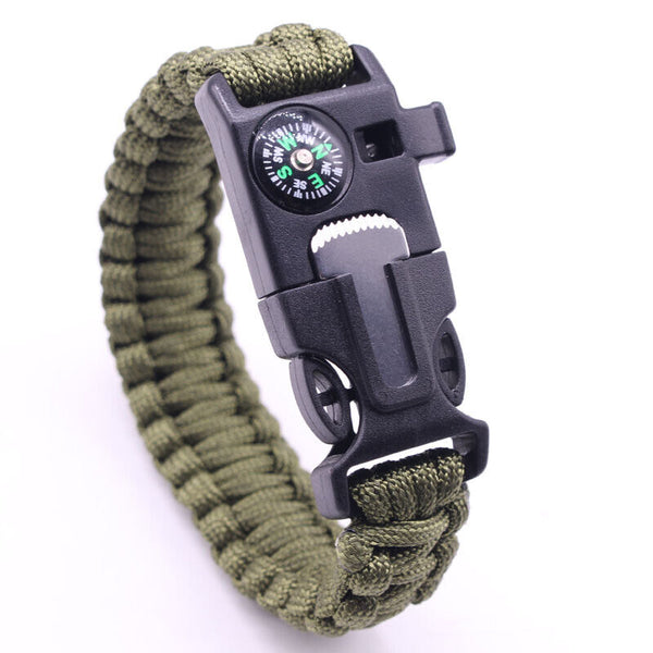 Survival Bracelet Compass Fire Camping Whistle Hiking Army Gear paracord - Lets Party