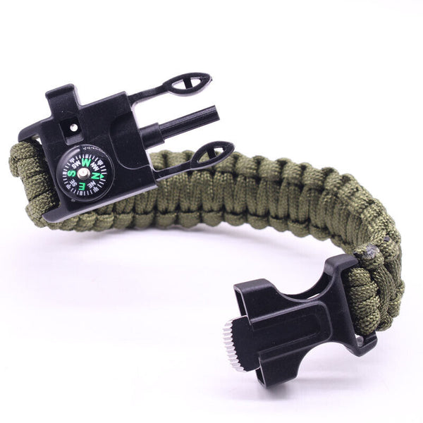 Survival Bracelet Compass Fire Camping Whistle Hiking Army Gear paracord - Lets Party