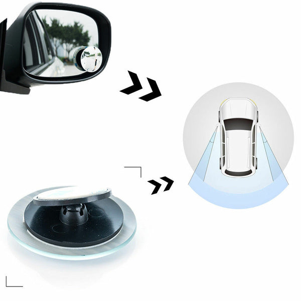 2x Blind Spot Mirror Rimless Ultra HD Glass Wide Angle 360° Rear View Adjustable - Lets Party