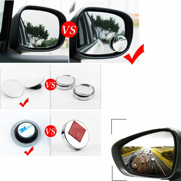 2x Blind Spot Mirror Rimless Ultra HD Glass Wide Angle 360° Rear View Adjustable - Lets Party