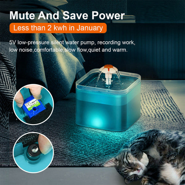 Automatic LED Electric Pet Water Dispenser Fountain Filter Dog Cat Drinking Bowl - Lets Party