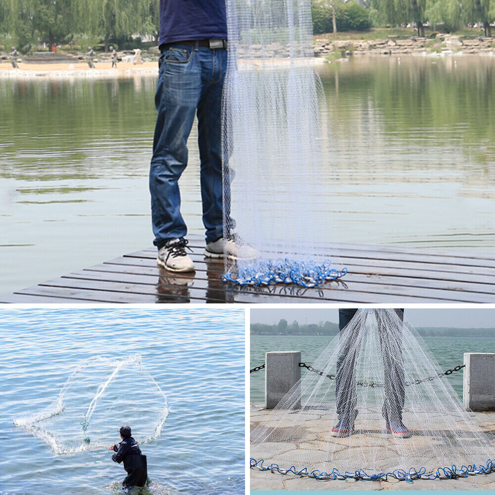 12ft Fishing Cast Net Quick Throw Mesh Nylon Drawstring Chain Bottom S 12ft Fishing Cast Net Quick Throw Mesh Nylon Drawstring Chain Bottom S
