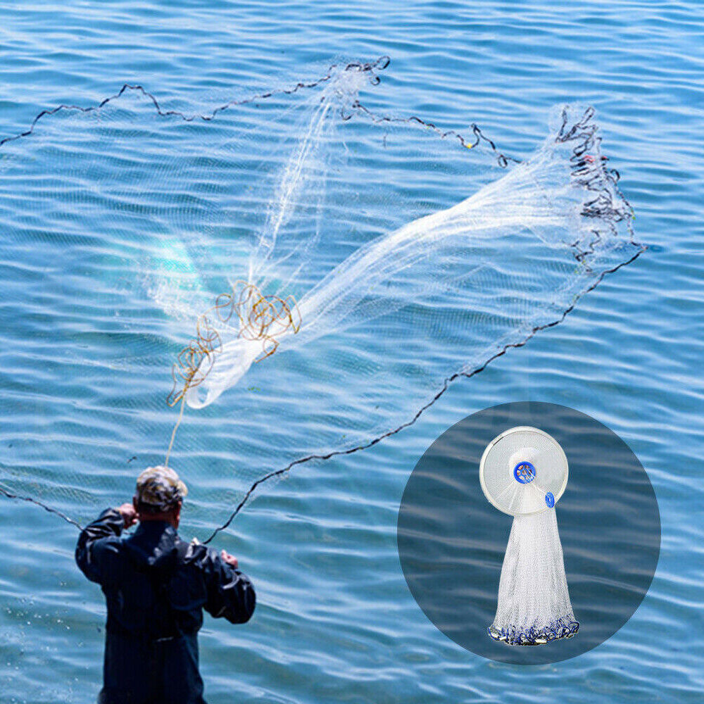 12ft Fishing Cast Net Quick Throw Mesh Nylon Drawstring Chain Bottom S 12ft Fishing Cast Net Quick Throw Mesh Nylon Drawstring Chain Bottom S
