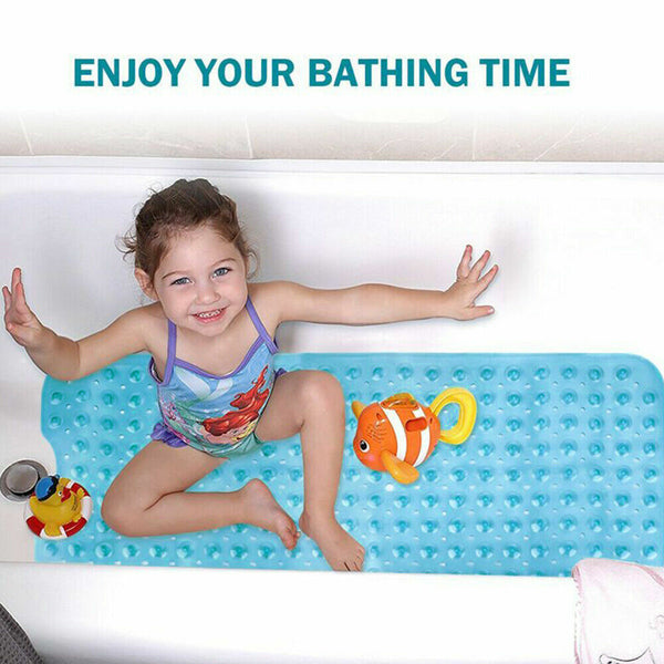 Non-Slip Bath Shower Mat Rubber Sucker Bathtub Children Blue Large 100x40cm AU - Lets Party