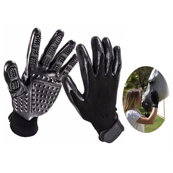 1Pair Horse Pet Dog Grooming Gloves Brush Hair Remover Shedding Massage Cleaner - Lets Party