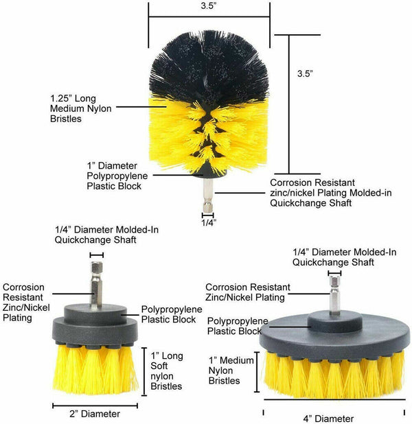 Grout Power Scrubber Cleaning Drill Brush Tub Cleaner Combo Tool Kit Yellow - Lets Party