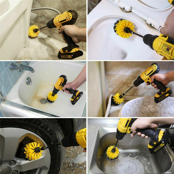 Grout Power Scrubber Cleaning Drill Brush Tub Cleaner Combo Tool Kit Yellow - Lets Party