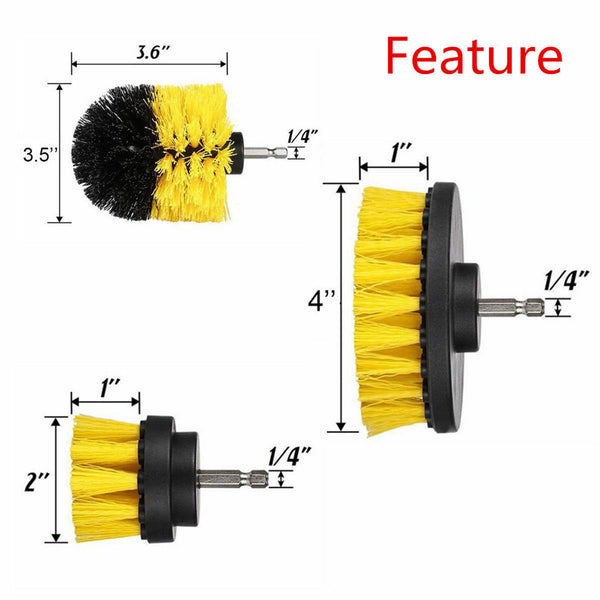 Grout Power Scrubber Cleaning Drill Brush Tub Cleaner Combo Tool Kit Yellow - Lets Party