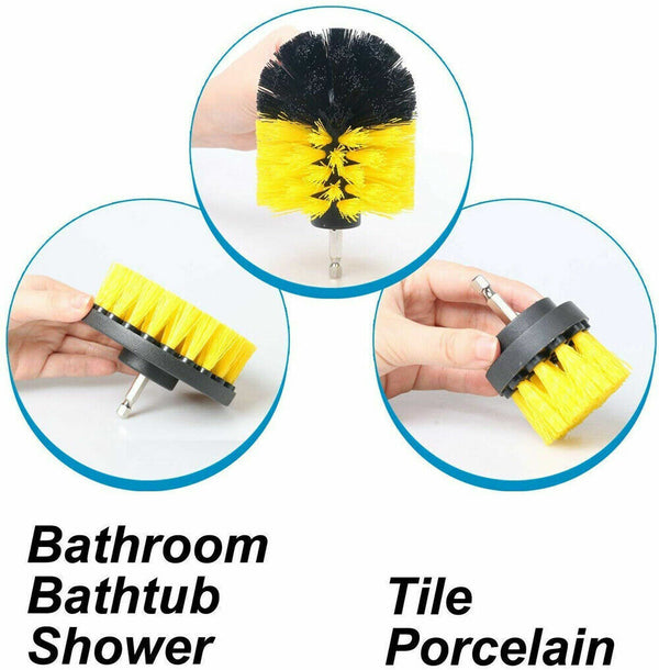 Grout Power Scrubber Cleaning Drill Brush Tub Cleaner Combo Tool Kit Yellow - Lets Party