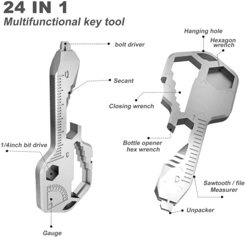 24 in 1 Multi-tool Key Shaped Pocket Keychain Bottle Opener Wrench Ruler Tools - Lets Party