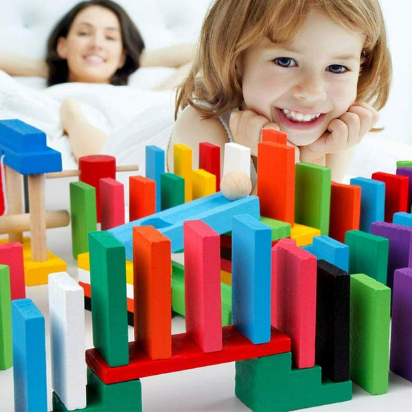 120/240 pcs Wooden Domino Building Blocks Tiles Tumbling Dominoes Toys - Lets Party