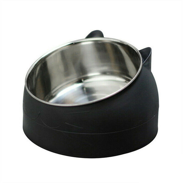 200ml Pet Cat Dog Bowl Tilted Food Water Feeder No Slip Raised Stainless Steel - Lets Party