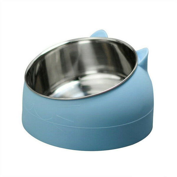 200ml Pet Cat Dog Bowl Tilted Food Water Feeder No Slip Raised Stainless Steel - Lets Party