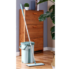 Self Cleaning Mop Bucket System Flat Floor Squeeze Drying Wringing Wash Microfiber Pads x 2