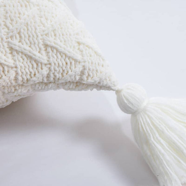Knit Chenille Open Chevron Corner Tassel Cushion Cover Crochet Throw Pillow Case - Lets Party