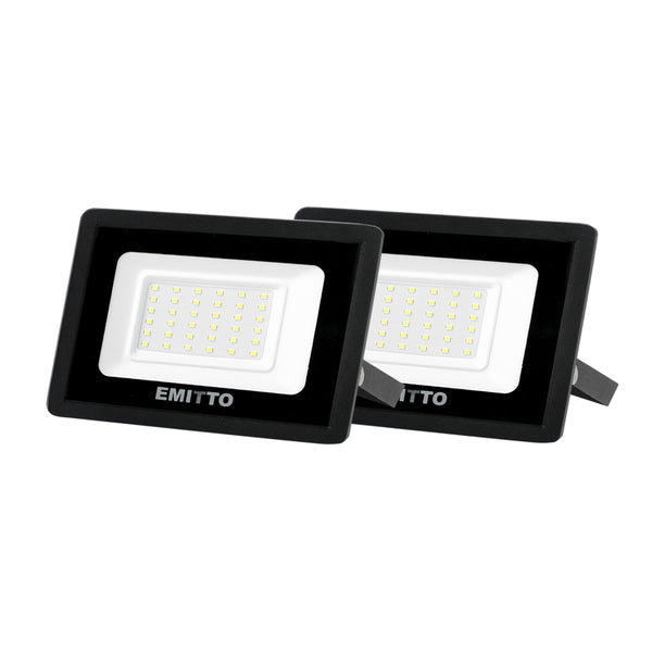2x Emitto LED Flood Light 30W Outdoor Floodlights Lamp 220V-240V Cool White - Lets Party