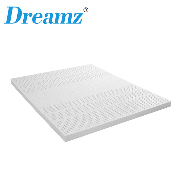 Dreamz Latex Mattress Topper Queen Natural 7 Zone Bedding Removable Cover 5cm - Lets Party