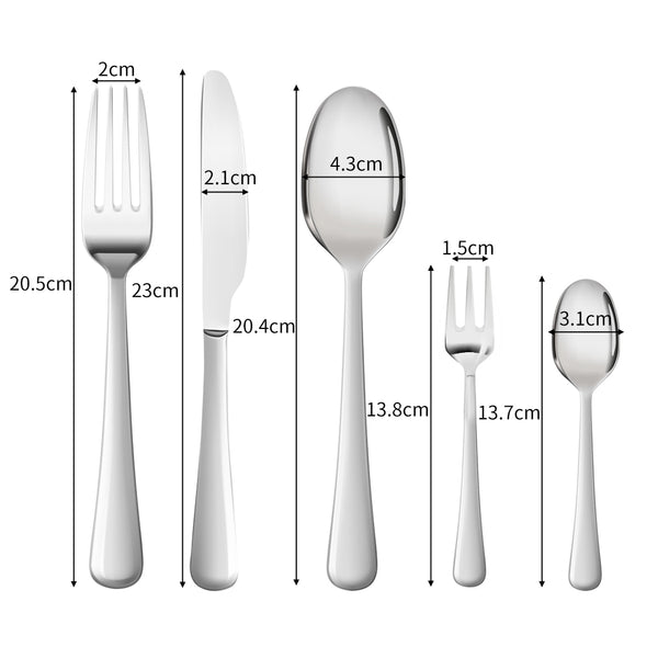Cutlery Set Knife Fork Spoon Tableware Set Glossy Silver Stainless Steel 30pcs - Lets Party