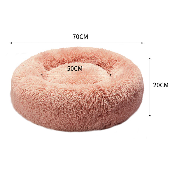 Pet Bed Cat Dog Donut Nest Calming Kennel Cave Deep Sleeping Pink L - Lets Party