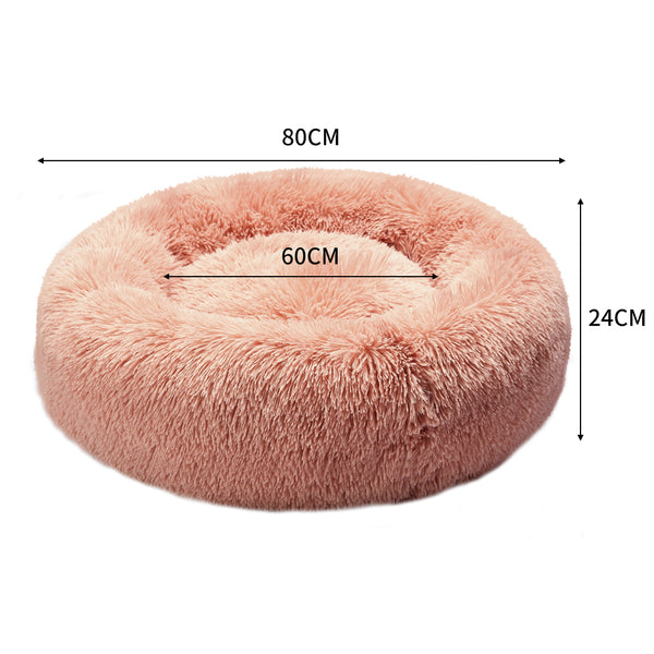 Pet Bed Cat Dog Donut Nest Calming Kennel Cave Deep Sleeping Pink XL - Lets Party