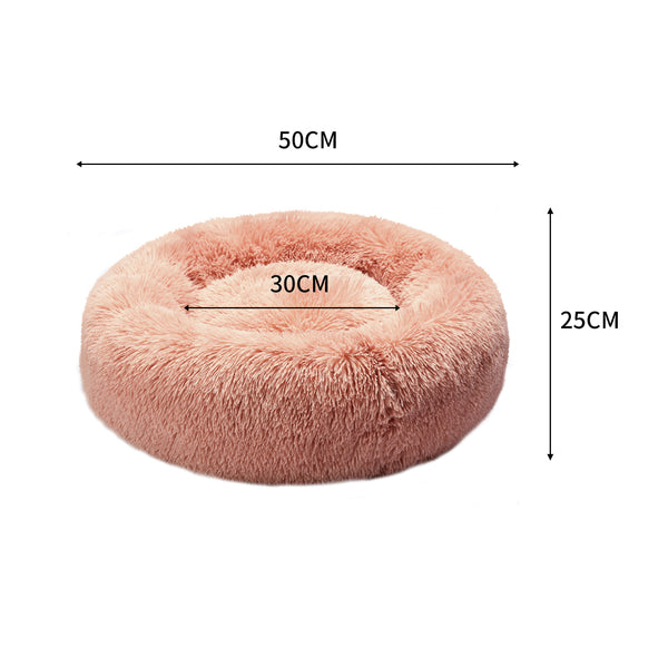 Pet Bed Cat Dog Donut Nest Calming Kennel Cave Deep Sleeping Pink S - Lets Party