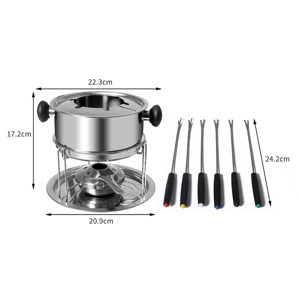 Classic Fondue Set 12pcs Stainless Steel Cheese Chocolate Dipping  6 Forks - Lets Party
