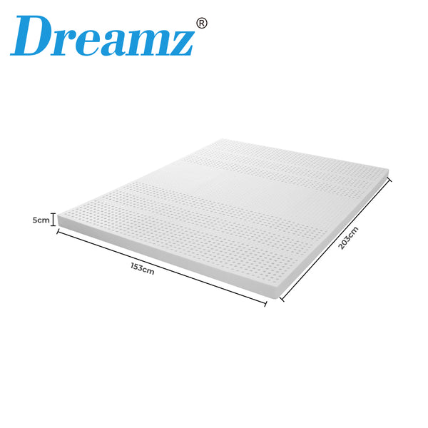 Dreamz Latex Mattress Topper Queen Natural 7 Zone Bedding Removable Cover 5cm - Lets Party