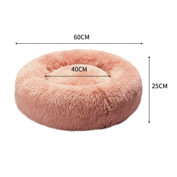 Pet Bed Cat Dog Donut Nest Calming Kennel Cave Deep Sleeping Pink M - Lets Party