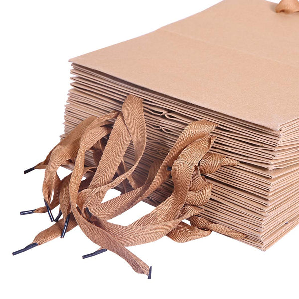 50x Brown Paper Bag Kraft Eco Recyclable Gift Carry Shopping Retail Bags Handles - Lets Party