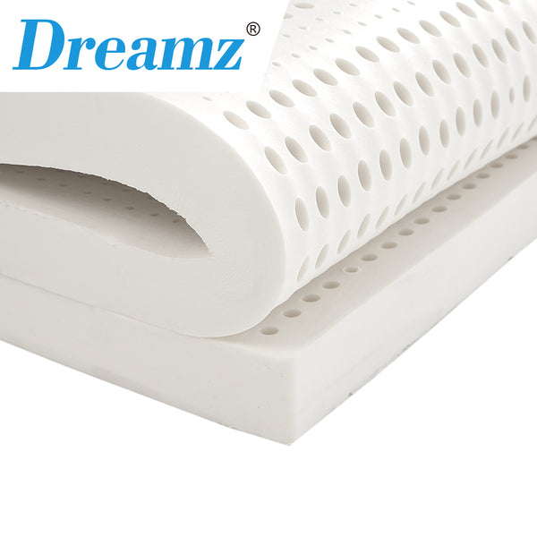 Dreamz Latex Mattress Topper Queen Natural 7 Zone Bedding Removable Cover 5cm - Lets Party