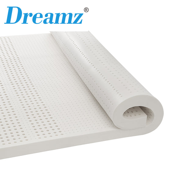 Dreamz Latex Mattress Topper Queen Natural 7 Zone Bedding Removable Cover 5cm - Lets Party