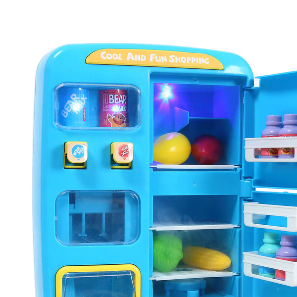 Kids Play Set 2 IN 1 Refrigerator Vending Machine Kitchen Pretend Play Toys Blue - Lets Party