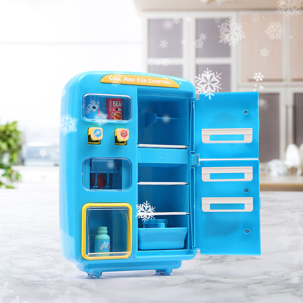 Kids Play Set 2 IN 1 Refrigerator Vending Machine Kitchen Pretend Play Toys Blue - Lets Party