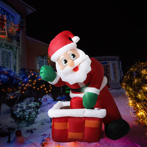 Santaco Inflatable Christmas Decor Santa Chimney 1.2M LED Lights Xmas Party - Lets Party