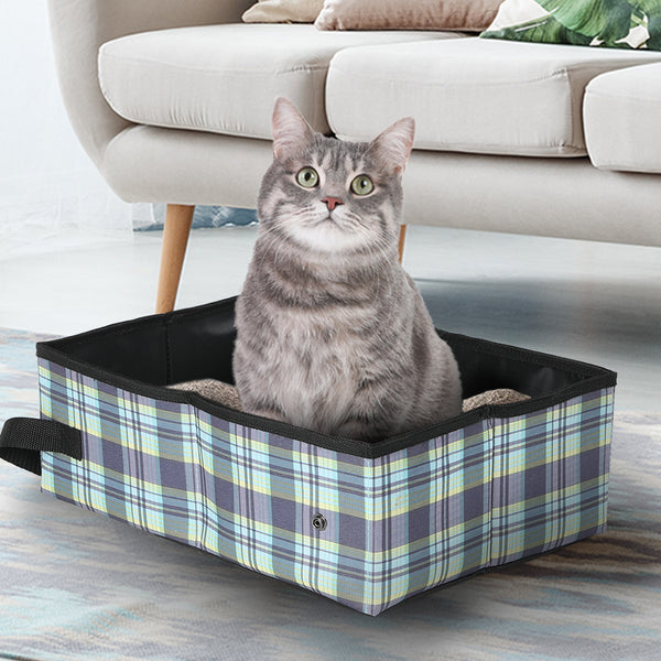 Cat Litter Box Foldable Large Kitty Litter Toilet Folding Tray Basin Mat Plaid - Lets Party