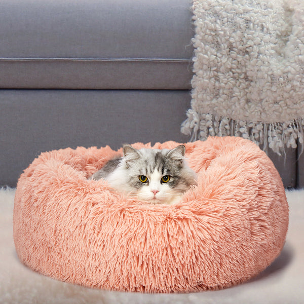 Pet Bed Cat Dog Donut Nest Calming Kennel Cave Deep Sleeping Pink XL - Lets Party