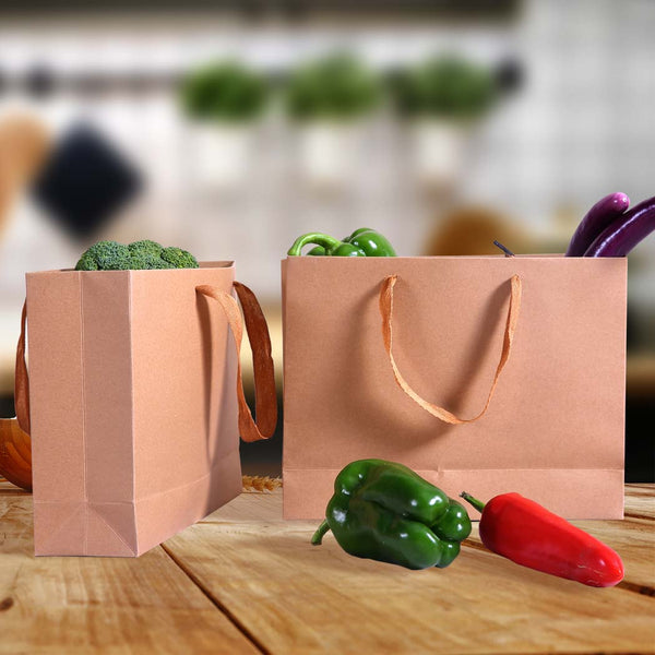 50x Brown Paper Bag Kraft Eco Recyclable Gift Carry Shopping Retail Bags Handles - Lets Party