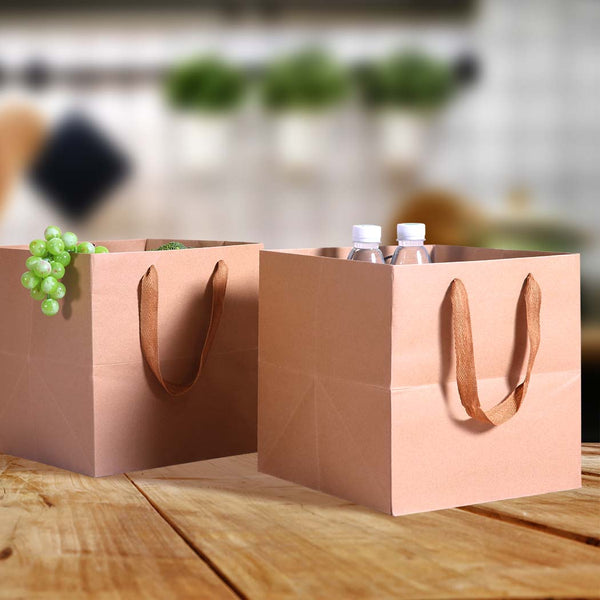 50x Brown Paper Bag Kraft Eco Recyclable Gift Carry Shopping Retail Bags Handles - Lets Party