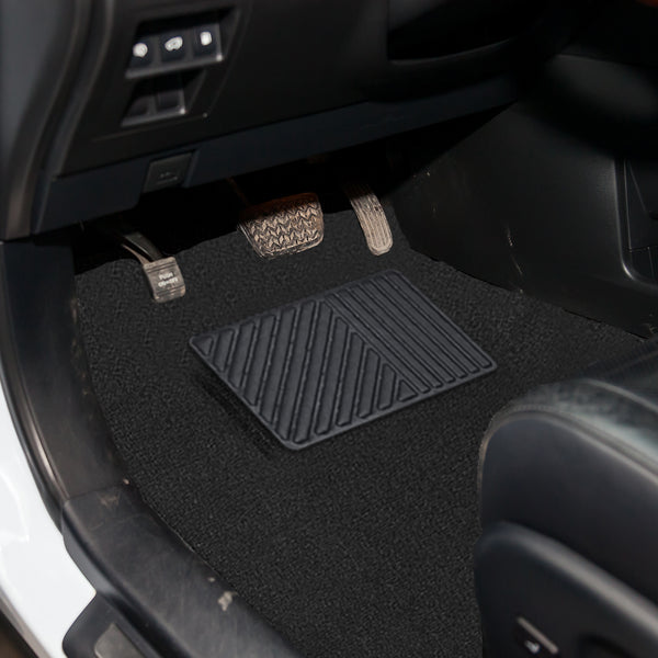 4 Pcs Carpet Car Floor Mats Front Rear Charcoal Black Universal Fit Textile - Lets Party