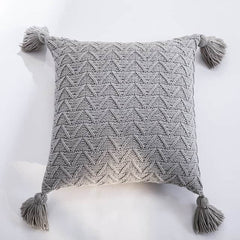 Knit Chenille Open Chevron Corner Tassel Cushion Cover Crochet Throw Pillow Case