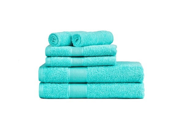 Amelia 500GSM 100% Cotton Towel Set -Single Ply carded 6 Pieces -Blue light - Lets Party