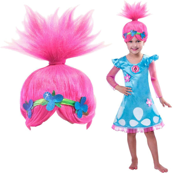 Girls Poppy Trolls Wig Pop Child Wigs Party Hair Kid Book Week Costume Accessory - Lets Party