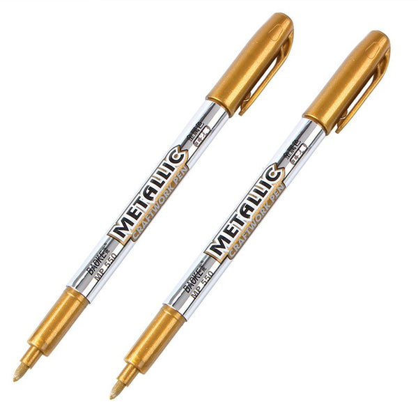 2x Gold Metallic Liquid Marker Pen Waterproof Album Photo Wedding Card Art Pens - Lets Party