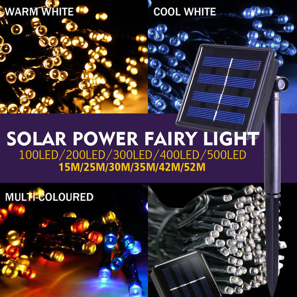 30M 300LED String Solar Powered Fairy Lights Garden Christmas Decor Cool White - Lets Party