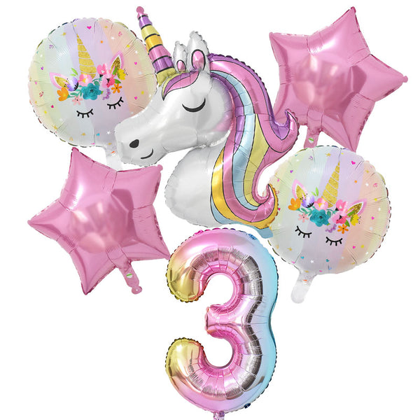 1Set Rainbow Unicorn Balloon 32 inch Number Foil Balloons 1st Kids Unicorn Theme Birthday Party Decorations Baby Shower Globos - Lets Party