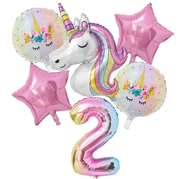 1Set Rainbow Unicorn Balloon 32 inch Number Foil Balloons 1st Kids Unicorn Theme Birthday Party Decorations Baby Shower Globos - Lets Party